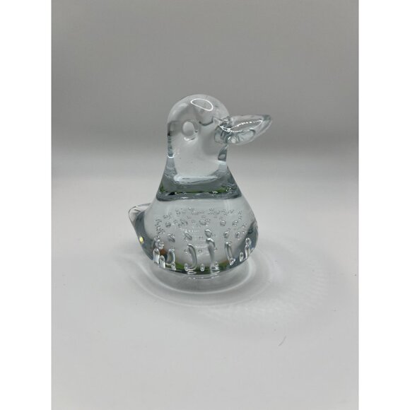 VTG Hand Blown Clear Bubble‎ Glass Duck Paperweight Collectible Glass 3" Ducky - Picture 1 of 7